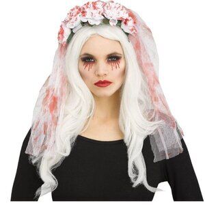Bloody White Wedding Bride Veil Halloween Costume Accessory Adult Teen 15+